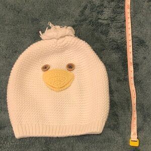 GAP White Knit Baby Hat with Yellow Accent